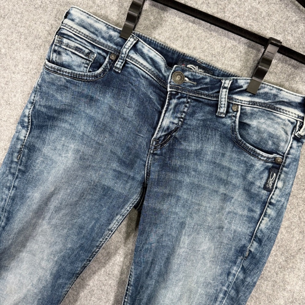 Silver Jeans Co Aiko Mid Ankle Skinny Women 31 Blue Distressed L83113SSX360